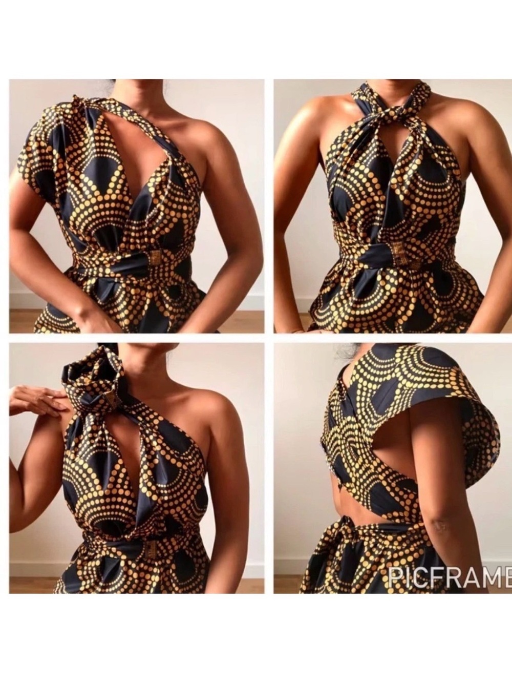 Afrodesiac wold Wide Tropical Halter Maxi Dress Multiple Wear Elastic Band Waist